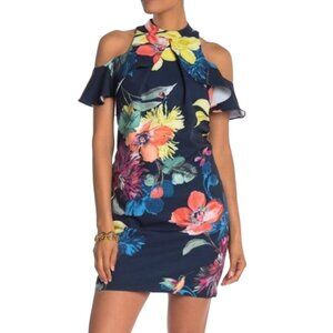 New Trina Turk Cold Shoulder Floral Navy Sheath Dress Size 2